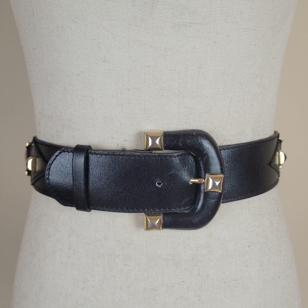 VTG Octopussy Paris Belt XS Black Leather Studs Glam Statement Avant Garde 80s